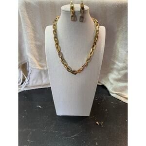 EDDIE BORGO Women's Gold Plated Statement Chain Link Necklace And Earrings Set